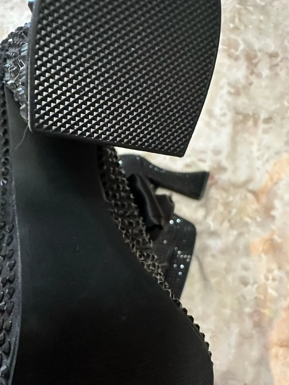 Dolls Kill Widow Black Crystal Platform Lace-Up Heels with Satin Bow